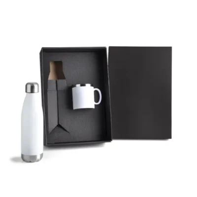 Kit com Garrafa e Caneca Branca personalizada com logo