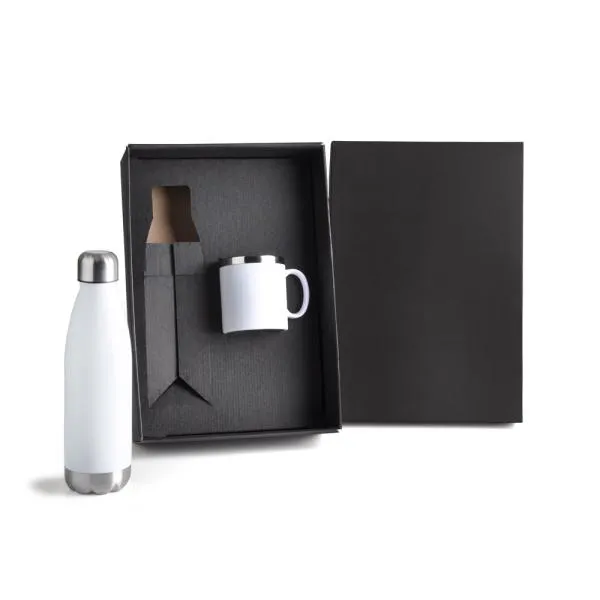 Kit com Garrafa e Caneca Branca personalizada com logo