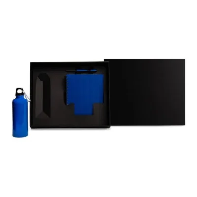 Kit com Squeeze, Caneta e Caderno - Azul - 3 pçs personalizado com logo