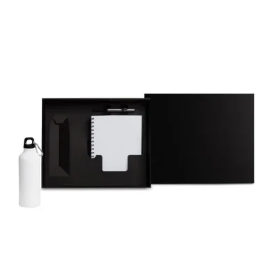 Kit com Squeeze, Caneta e Caderno - Branco - 3 pçs personalizado com logo