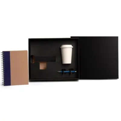 Kit Copo em Fibra de Bambu, Caderno e Caneta - Azul - 3 pçs personalizado com logo