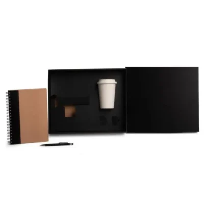 Kit Copo em Fibra de Bambu, Caderno e Caneta - Preto - 3 pçs personalizado com logo