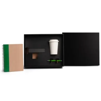 Kit Copo em Fibra de Bambu, Caderno e Caneta - Verde - 3 pçs personalizado com logo