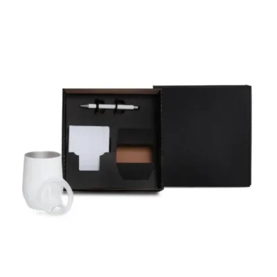 Kit Copo Térmico e Acessórios - Branco - 3 pçs personalizado com logo