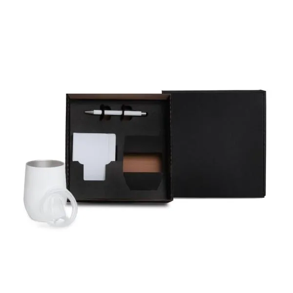 Kit Copo Térmico e Acessórios - Branco - 3 pçs personalizado com logo