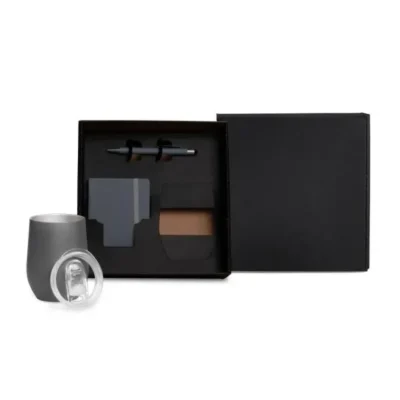 Kit Copo Térmico e Acessórios - Cinza - 3 pçs personalizado com logo
