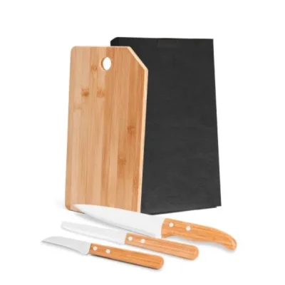 Conjunto para Cozinha em Bambu e Madeira e Inox Oregon por uma tábua retangular