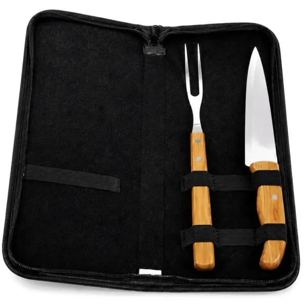 Kit Garfo, Faca Inox e Bambu com Estojo e Avental - 4 pçs - imagem 2