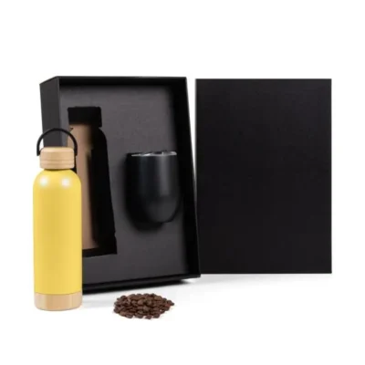 Kit Garrafa e Copo Térmico - Amarelo e Preto - 2 pçs personalizada com logo