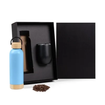 Kit Garrafa e Copo Térmico - Azul e Preto - 2 pçs personalizada com logo