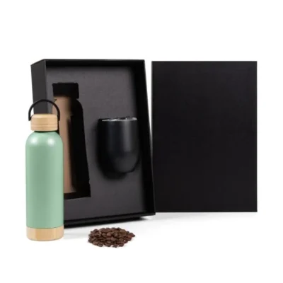 Kit Garrafa e Copo Térmico - Verde e Preto - 2 pçs personalizada com logo
