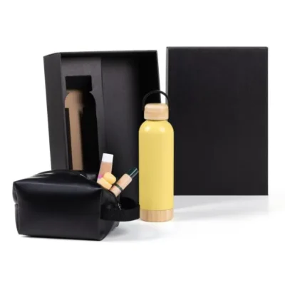 Kit Garrafa e Necessaire - Amarelo e Preto - 2 pçs personalizada com logo