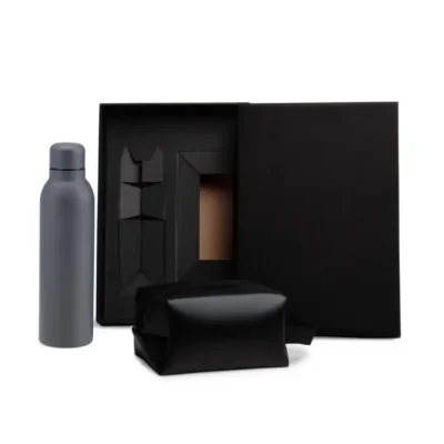 Kit Garrafa e Necessaire - Cinza e Preto - 2 pçs personalizada com logo