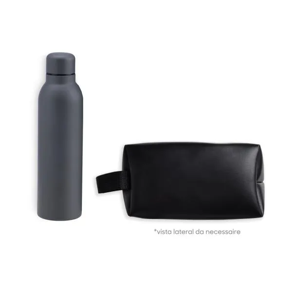 Kit Garrafa e Necessaire - Cinza e Preto - 2 pçs personalizada com logo - imagem 2