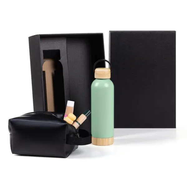 Kit Garrafa e Necessaire - Verde e Preto - 2 pçs personalizada com logo
