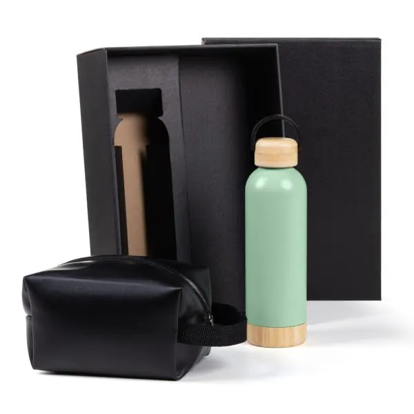 Kit Garrafa e Necessaire - Verde e Preto - 2 pçs personalizada com logo - imagem 2