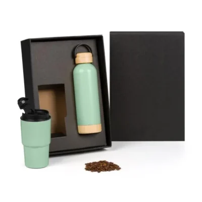 Kit Garrafa Parede Dupla e Copo Térmico - Verde - 2 pçs personalizada com logo