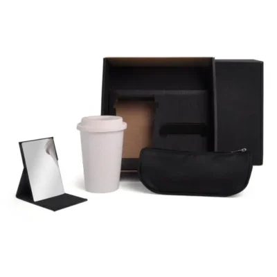 Kit Necessaire, Copo com Tampa e Espelho - 3 pçs personalizada com logo