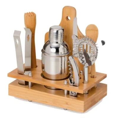 Conjunto para Bar em Bambu e Madeira e Inox - 8 pçs