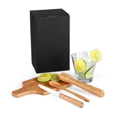 Kit para Caipirinha em Bambu e Madeira e Inox