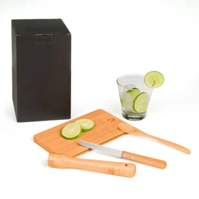 Kit para Caipirinha em Bambu e Madeira e Inox - 5 pçs