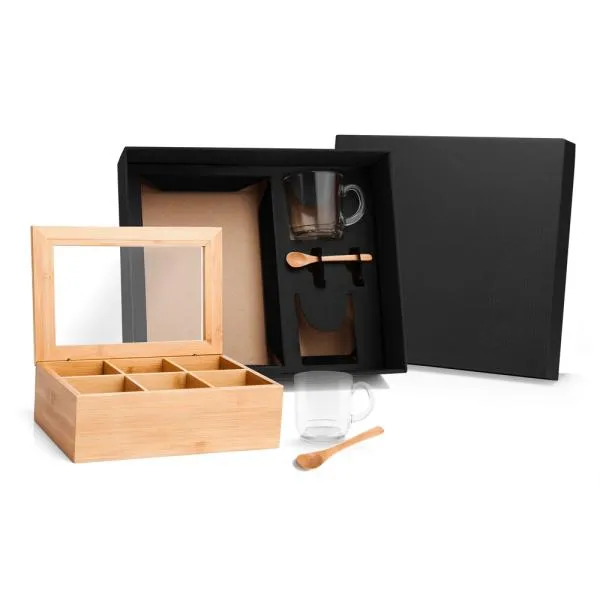 Kit para Chá com Caixa em Bambu e Colheres - 5 pçs