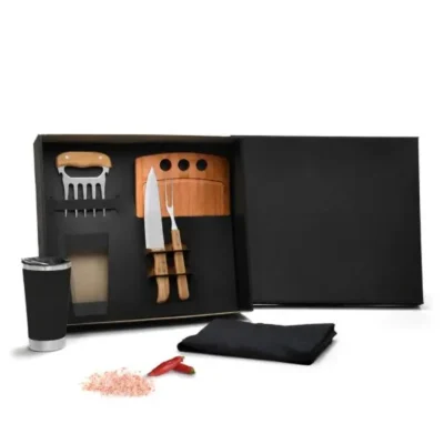 Kit para Churrasco com Copo Térmico - 6 pçs com preto personalizado com logo