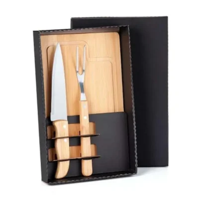 Kit para Churrasco em Bambu e Madeira e Inox - 3 Kit em Bambu e Inox