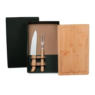 Kit para Churrasco em Bambu e Madeira e Inox - 3 pçs