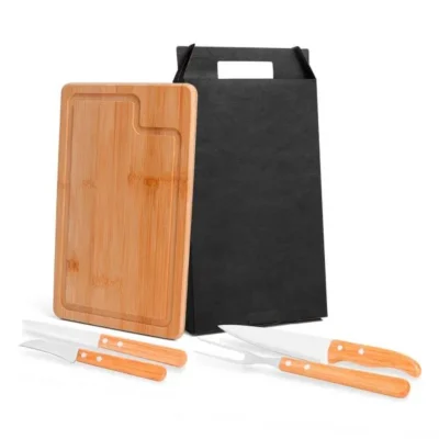Conjunto para Churrasco em Bambu e Madeira e Inox