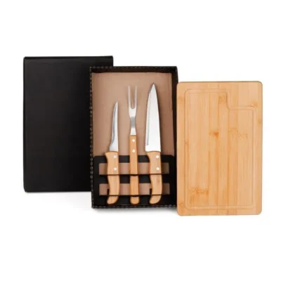 Kit para Churrasco em Bambu e Madeira e Inox - 4 pçs