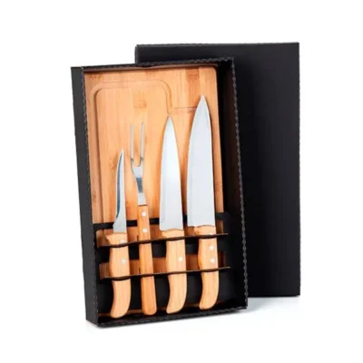 Kit para Churrasco em Bambu e Madeira e Inox - 5 pçs
