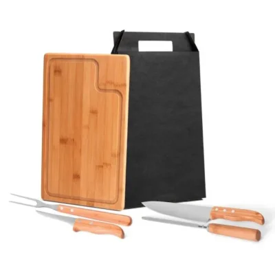 Conjunto para Churrasco em Bambu e Madeira e Inox Texas