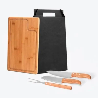 Conjunto para Churrasco em Bambu e Madeira e Inox Texas