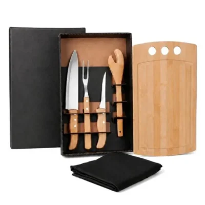 Kit para Churrasco em Bambu e Madeira e Inox
