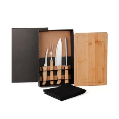 Kit para Churrasco em Bambu e Madeira e Inox