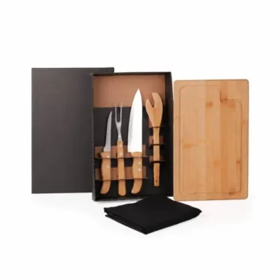 Kit para Churrasco em Bambu e Madeira e Inox