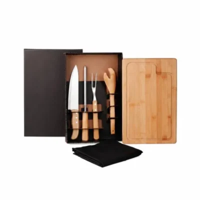 Kit para Churrasco em Bambu e Madeira e Inox