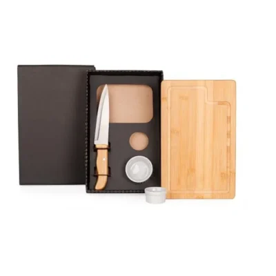 Kit para Churrasco e Petisco em Bambu e Porcelana - 4 pçs