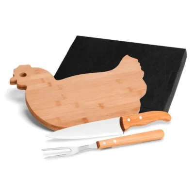 Conjunto para Cozinha em Bambu e Madeira e Inox - 3 Kit Churrasco e Cozinha