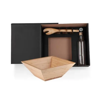 Kit para Salada com Garrafa - Bambu e Vidro - 3 pçs personalizada com logo