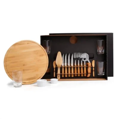 Kit Pizza em Bambu com Copos - 19 pçs personalizado com logo