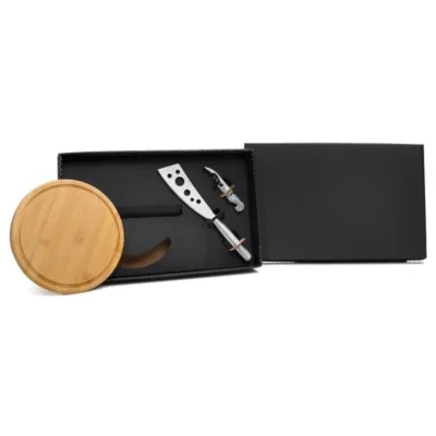 Kit Queijo e Vinho com Tábua, Faca e Abridor - 3 pçs