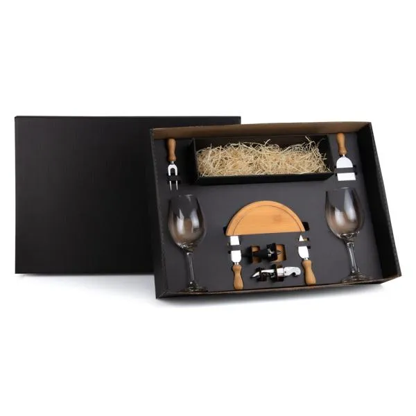 Kit Queijo e Vinho com Espaço para Garrafa - 9 pçs personalizada com logo - imagem 2