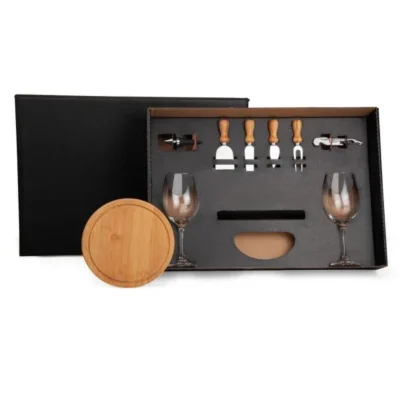 Kit Queijo e Vinho Sem Espaço para Garrafa - 9 pçs personalizada com logo