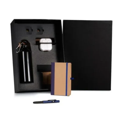 Kit Squeeze, Fone, Caderno e Caneta - Azul - 4 pçs personalizado com logo