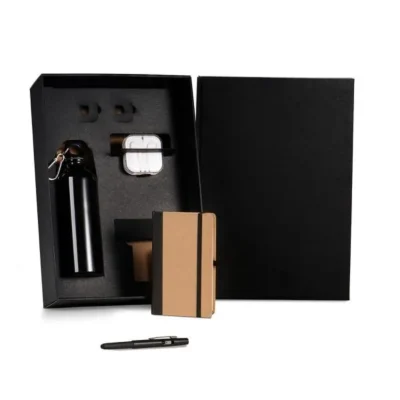 Kit Squeeze, Fone, Caderno e Caneta - Preto - 4 pçs personalizado com logo