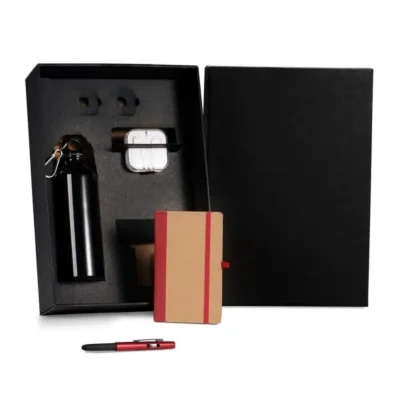 Kit Squeeze, Fone, Caderno e Caneta - Vermelho - 4 pçs personalizado com logo