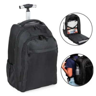 Mochila em Polyester 600d com Rodinha - 35 L - Preta personalizada com logo
