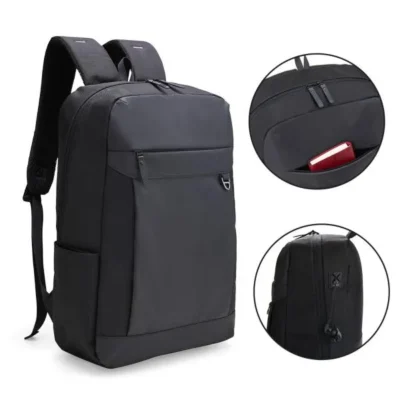 Mochila em Polyester e PU preta em Polyester e PU personalizada com logo